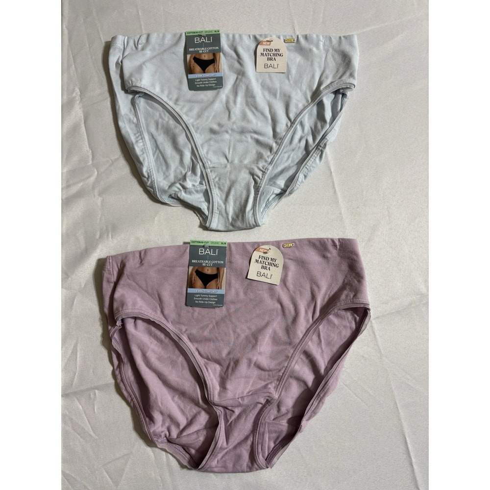 NEW Bali Breathable Cotton Hi-Cut Panty DFLEHC Women's Size 8 Xlarge 2 Pair Bali